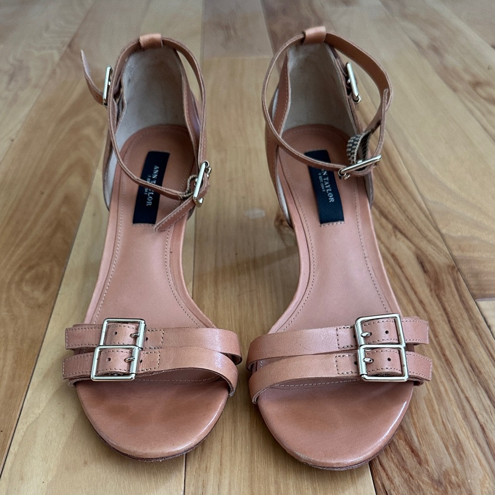Ann Taylor Tan Leather Sandals with Double Buckle